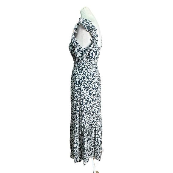 Y2K A&F Floral Midi Dress Smocked Ruffle Blue Boho Romantic Cottagecore Sz SP - Picture 6 of 11